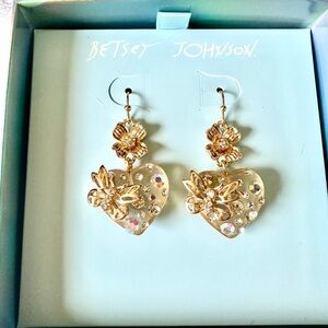 Betsey Johnson Gold Floral Heart Earrings